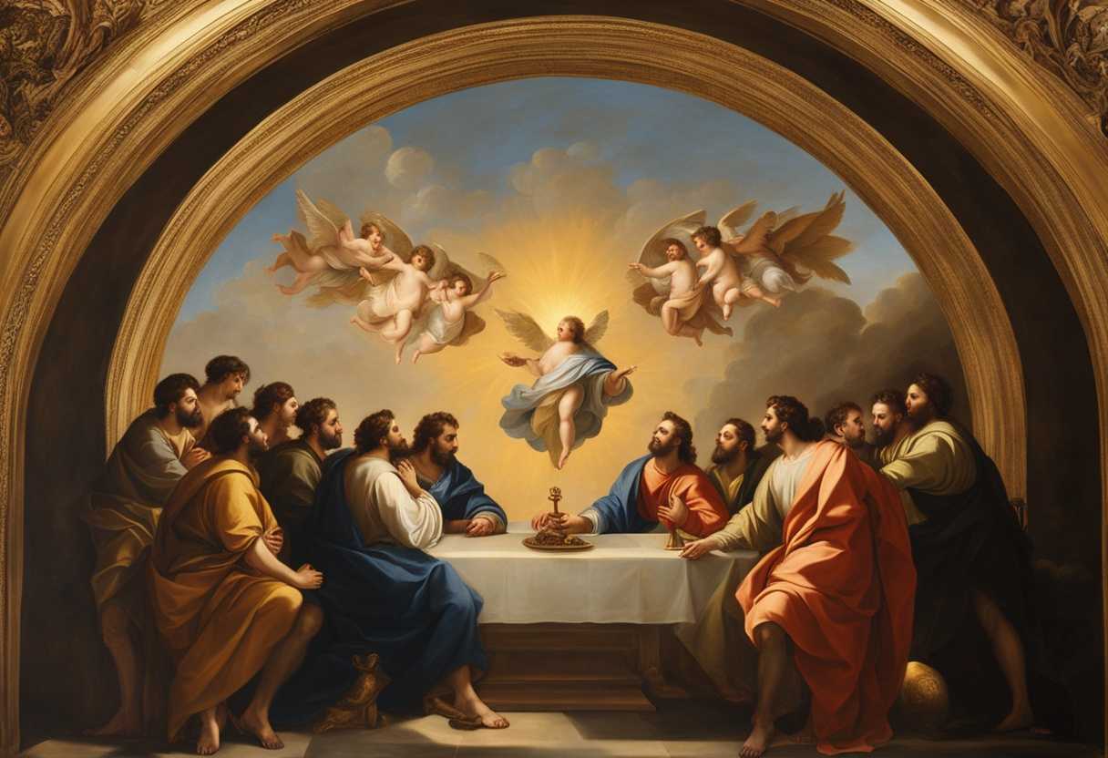 Apostles-and-brothers-in-a-circle-bathed-in-golden-light-deep-in-spiritual-conversation_cgtw