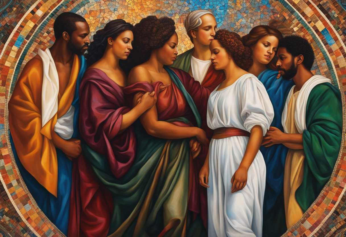 A-group-of-diverse-individuals-walking-through-a-vibrant-colorful-mosaic-sharing-their-deepest-tru_oebc