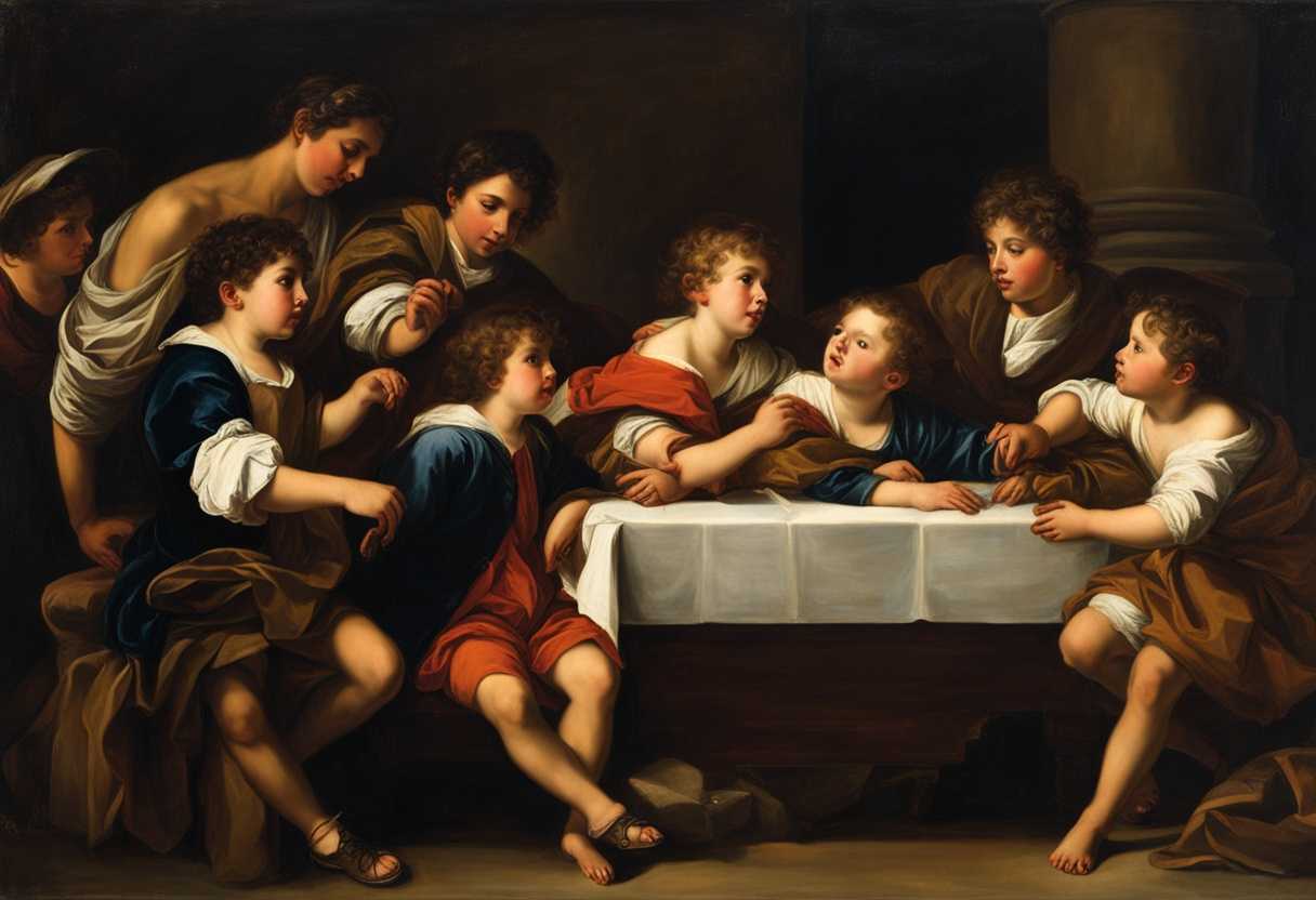 A-group-portrait-of-carefree-children-experienced-fathers-and-confident-young-men-under-dramatic-l_nfnb