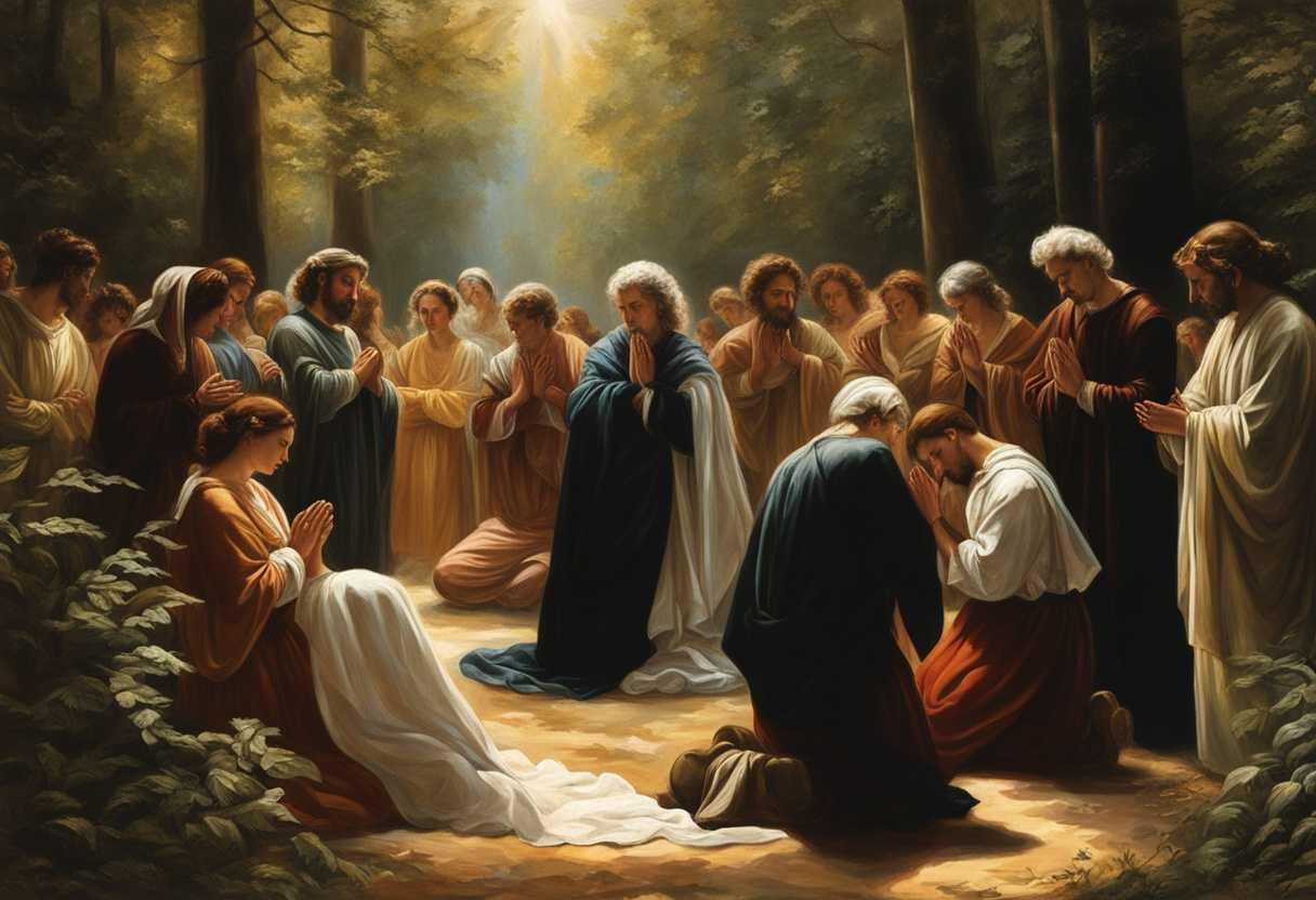People-in-prayer-circle-under-sunlight-in-forest-heads-bowed-hands-clasped-serene-unity_kxok