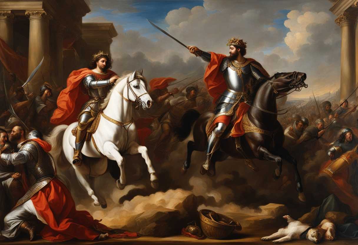 King-of-Israel-and-armor-bearer-stand-in-regal-battle-scene-showcasing-authority-and-power-balance_ejxr