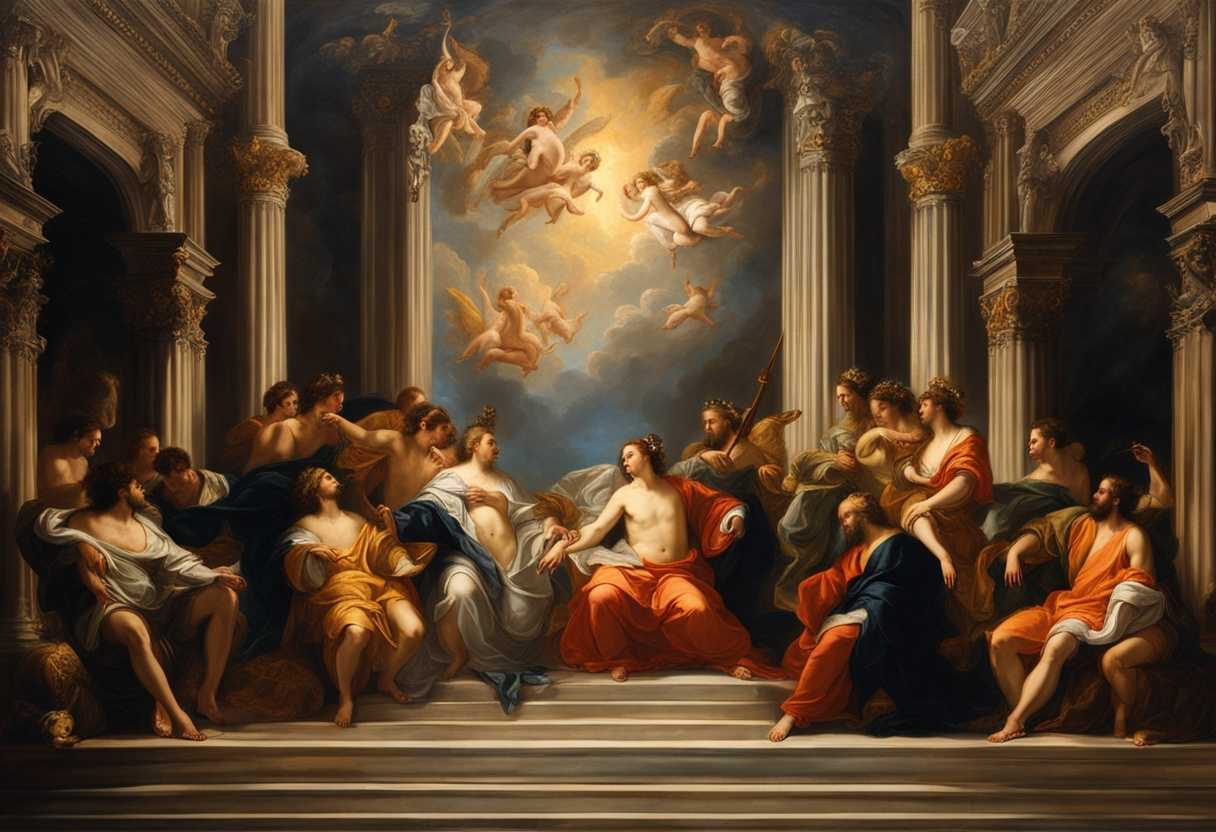 Celestial-beings-in-reverent-poses-in-a-majestic-throne-room-under-heavenly-lighting_bjqa