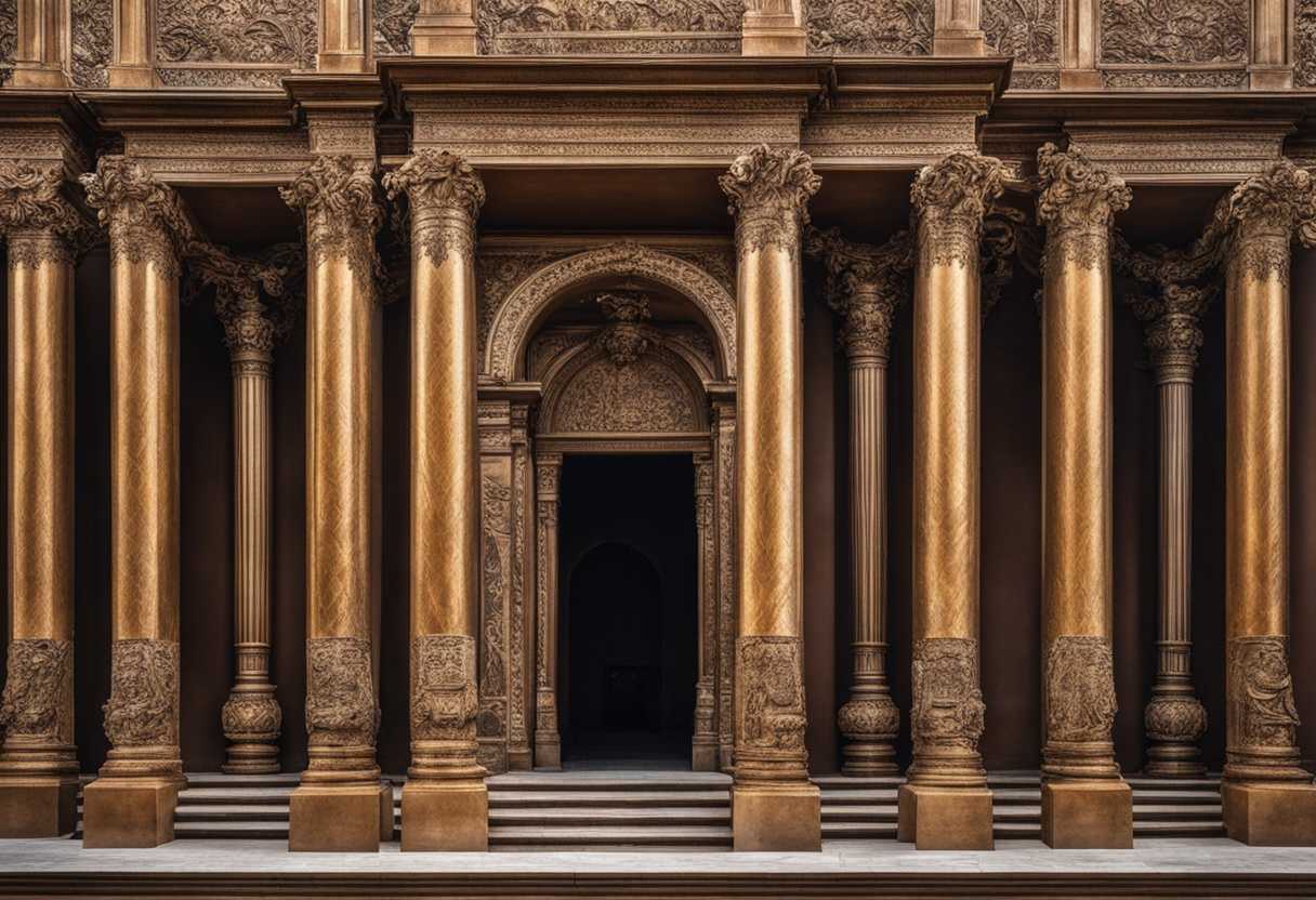 Majestic-bronze-pillars-adorned-with-intricate-carvings-guard-the-grand-entrance-to-a-sacred-temple_sbbc