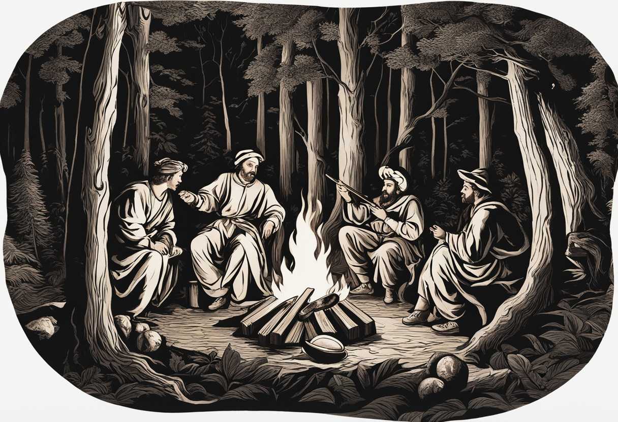 People-gathered-around-a-campfire-in-a-forest-sharing-stories-laughing-and-connecting-authentical_wtuh