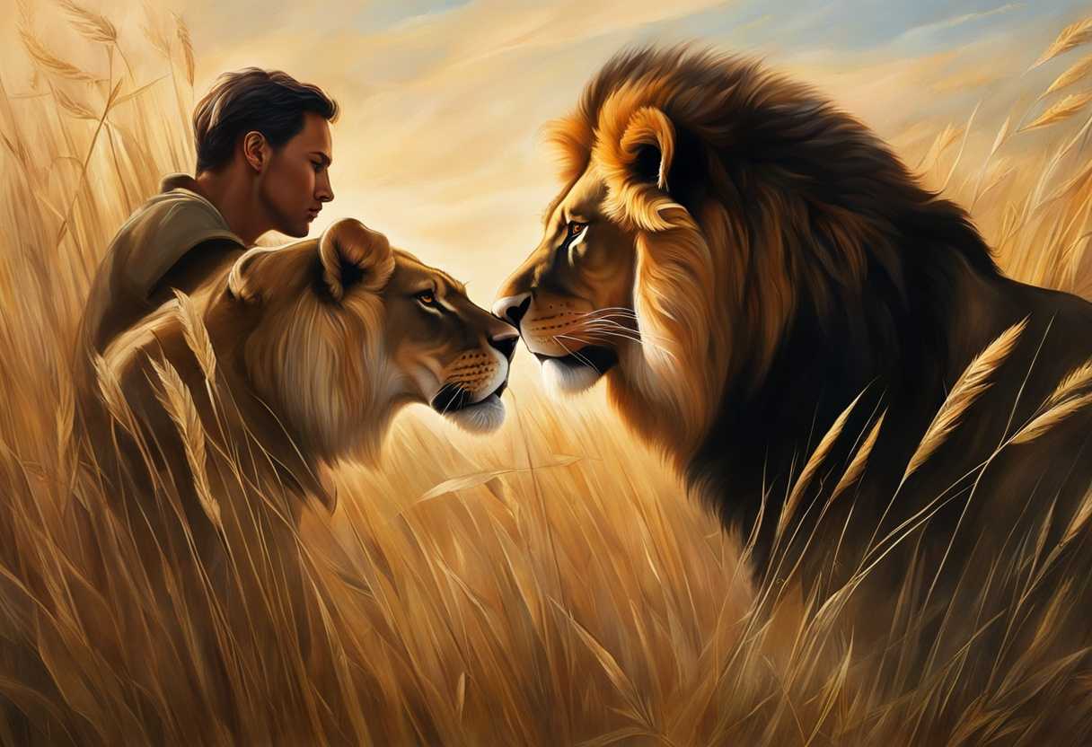 Intense-standoff-between-person-and-lion-in-tall-grass-golden-sunlight-palpable-tension_mati