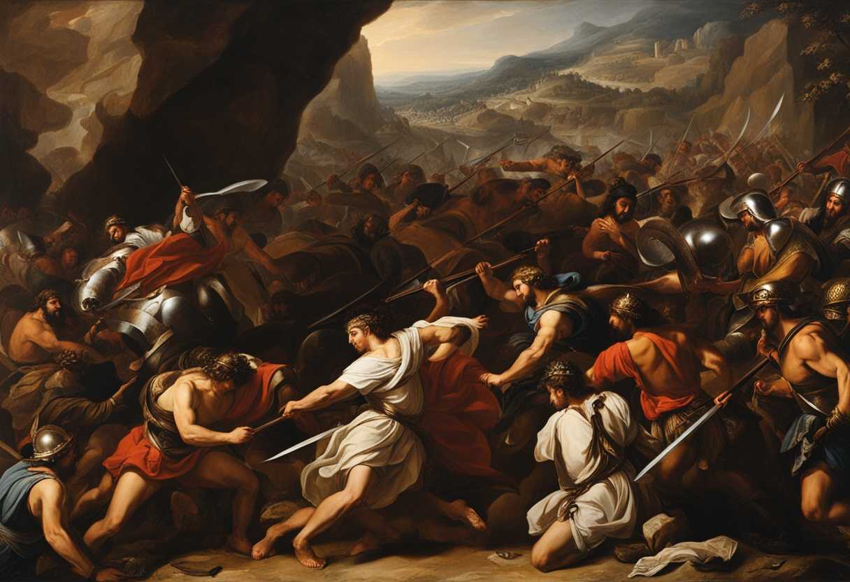 Intense-battle-between-Philistine-and-Israelite-armies-overwhelming-force-seeking-refuge-in-caves_xjyh