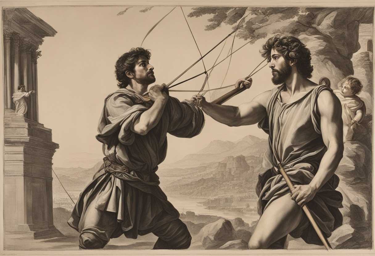 David-faces-towering-Philistine-with-slingshot-Saul-watches-anxiously-a-visual-narrative-of-braver_bgai