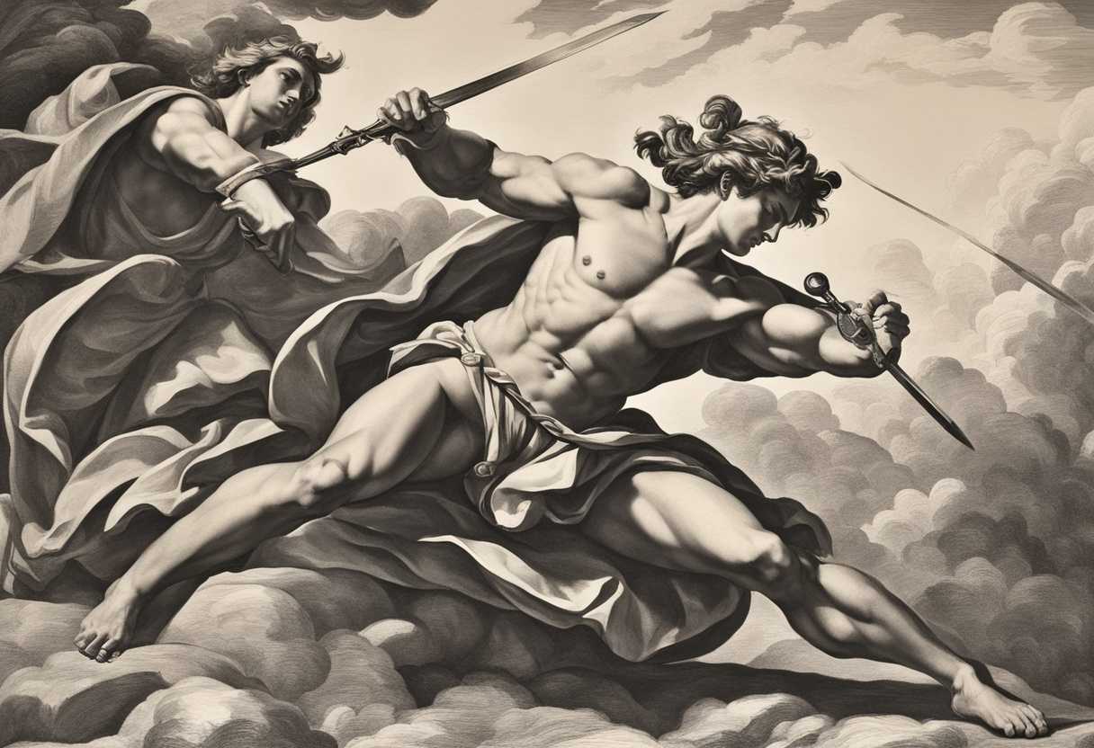 David-triumphant-warrior-sling-in-hand-sword-drawn-chasing-defeated-enemies-in-battle_djdk