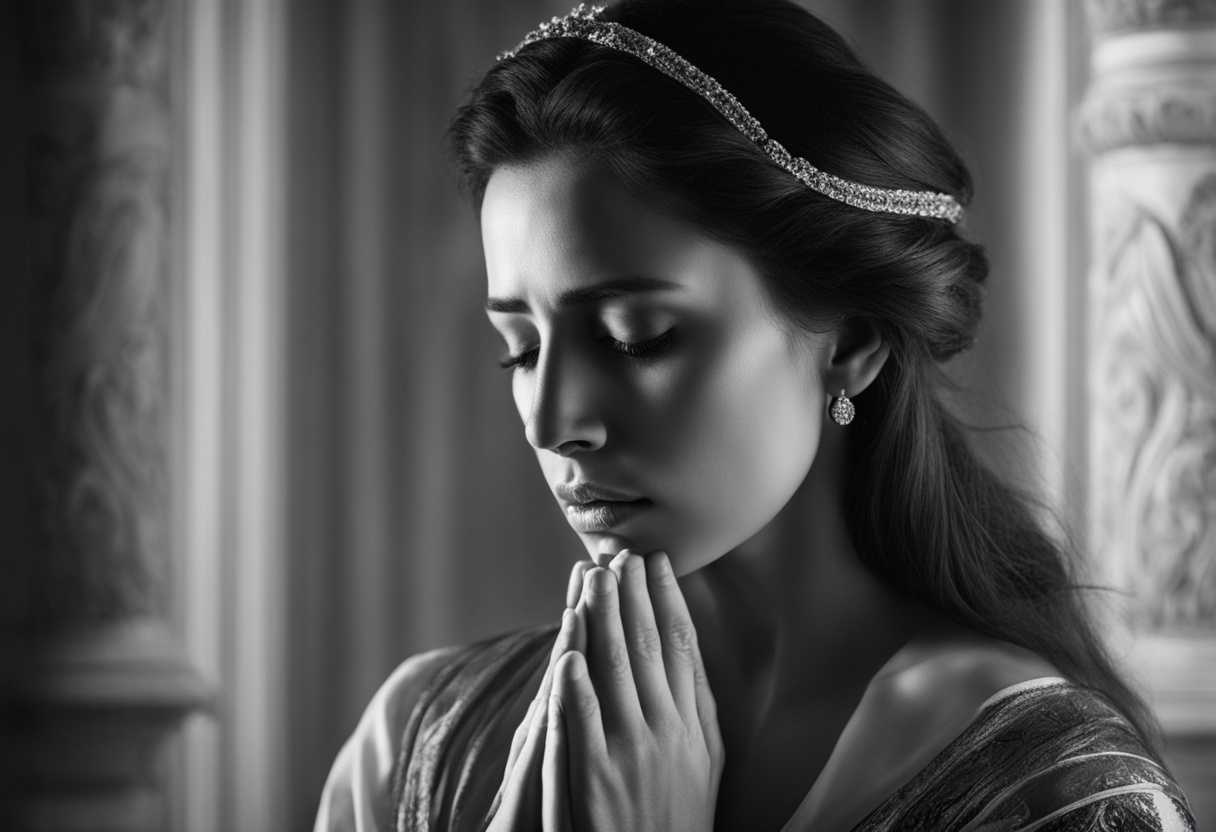 A-woman-in-prayer-tears-falling-bathed-in-soft-light-captured-in-black-and-white_jsem