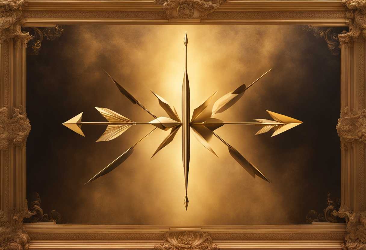Three-arrows-suspended-in-mid-air-bathed-in-golden-sunlight-showcasing-precision-and-artistry_aeuc