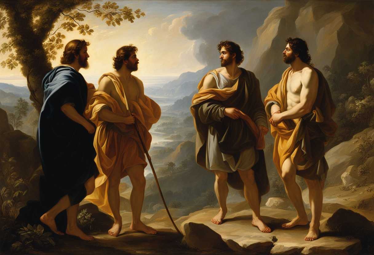 David-Saul-and-Jonathan-stand-united-in-the-wilderness-bathed-in-warm-sunlight-embodying-loyalty_exdl