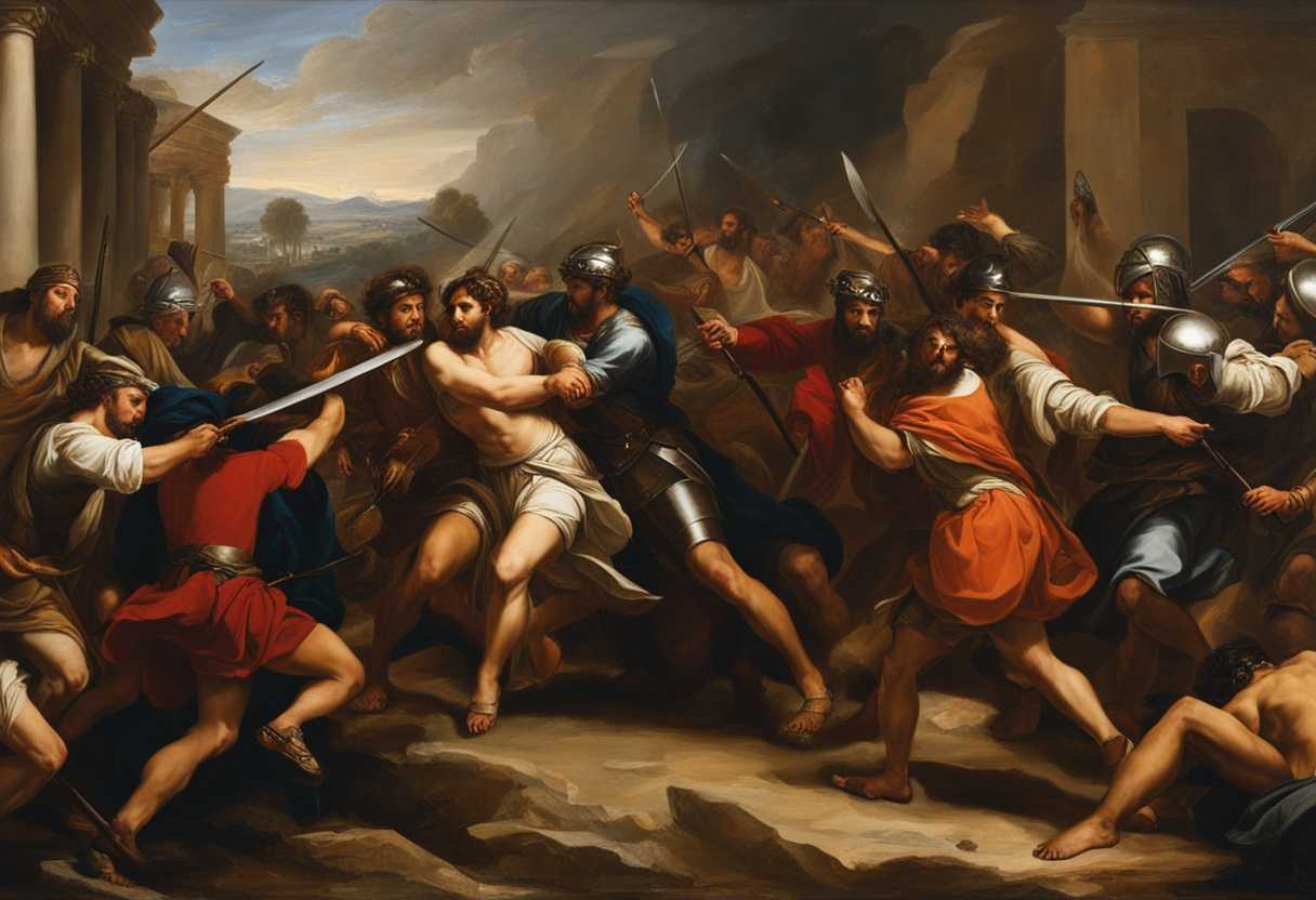 Tense-battle-scene-Israelites-defend-against-aggressive-Philistines-chaos-and-violence-soldiers-c_zhci