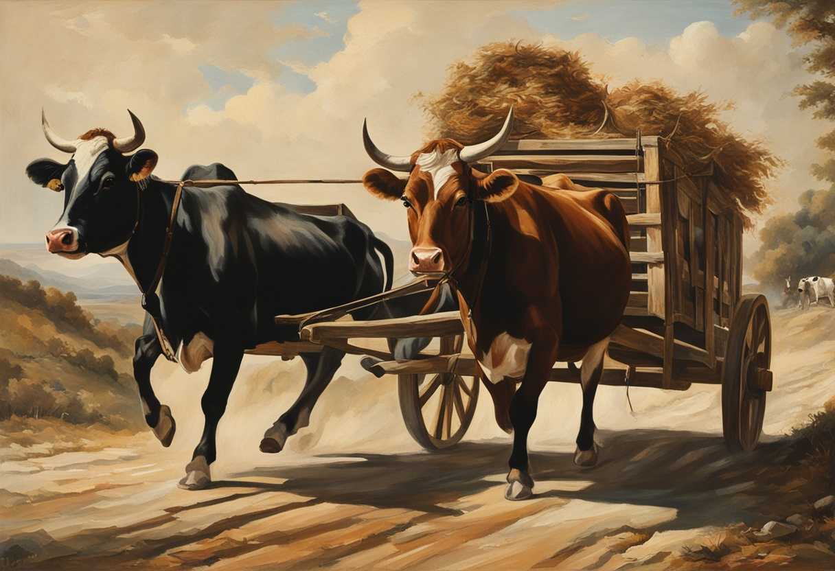 Two-cows-pulling-cart-with-ark-heading-to-Beth-shemesh-Philistines-in-pursuit-tension-and-power_xbse