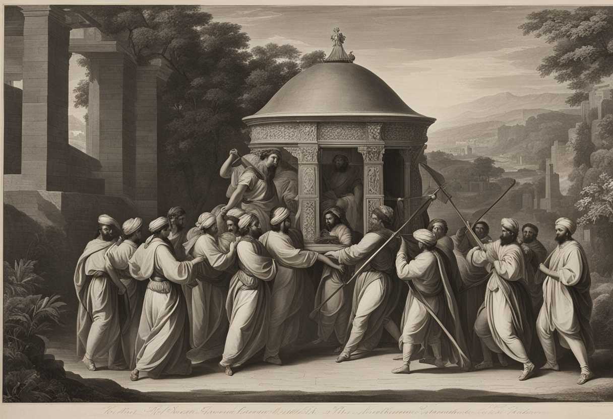Men-carrying-sacred-ark-with-solemn-reverence-to-Abinadab's-house-embodying-dedication-and-consecra_qjjj