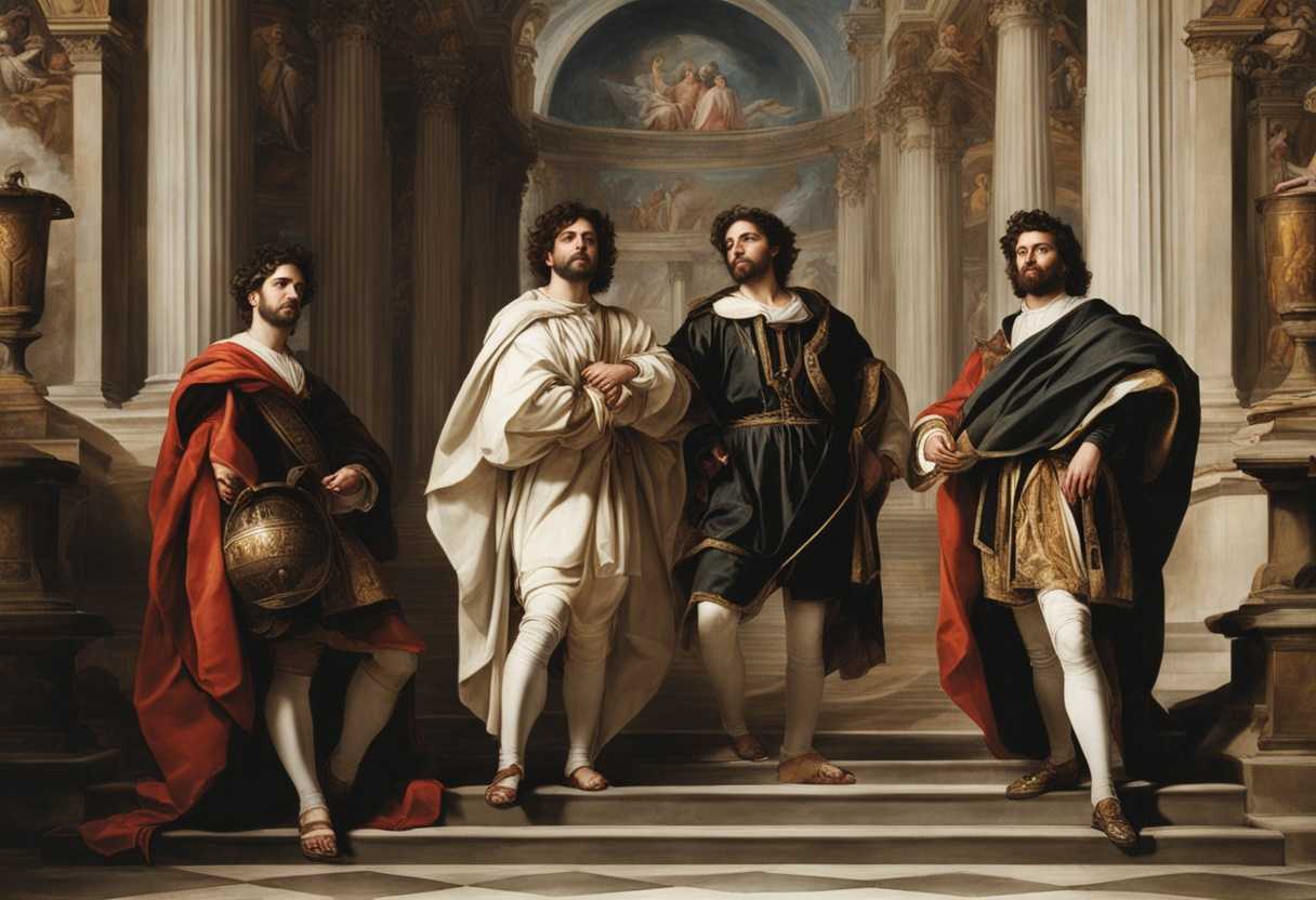 Paul-Silvanus-and-Timothy-in-traditional-clothing-humbly-standing-before-a-majestic-church_dfrr