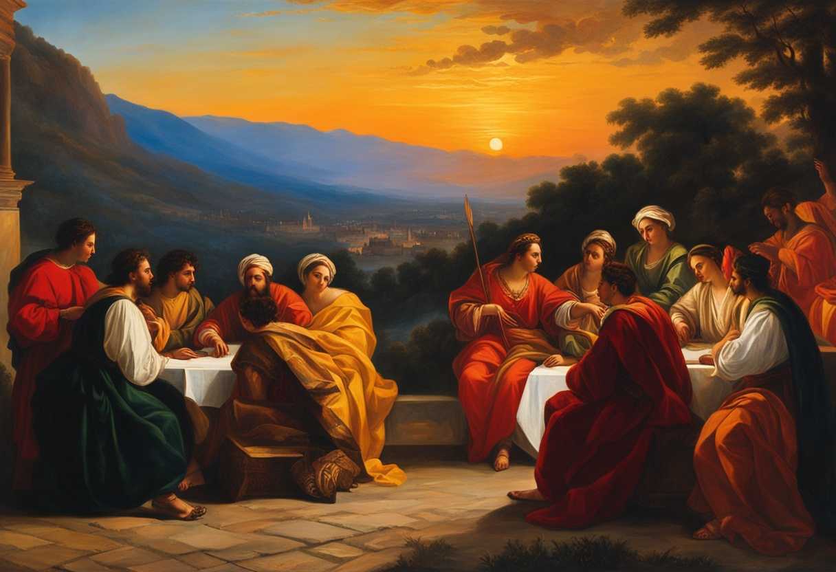 People-in-Macedonia-and-Achaia-gather-at-sunset-discussing-passionately-in-colorful-attire-united-_xjlm