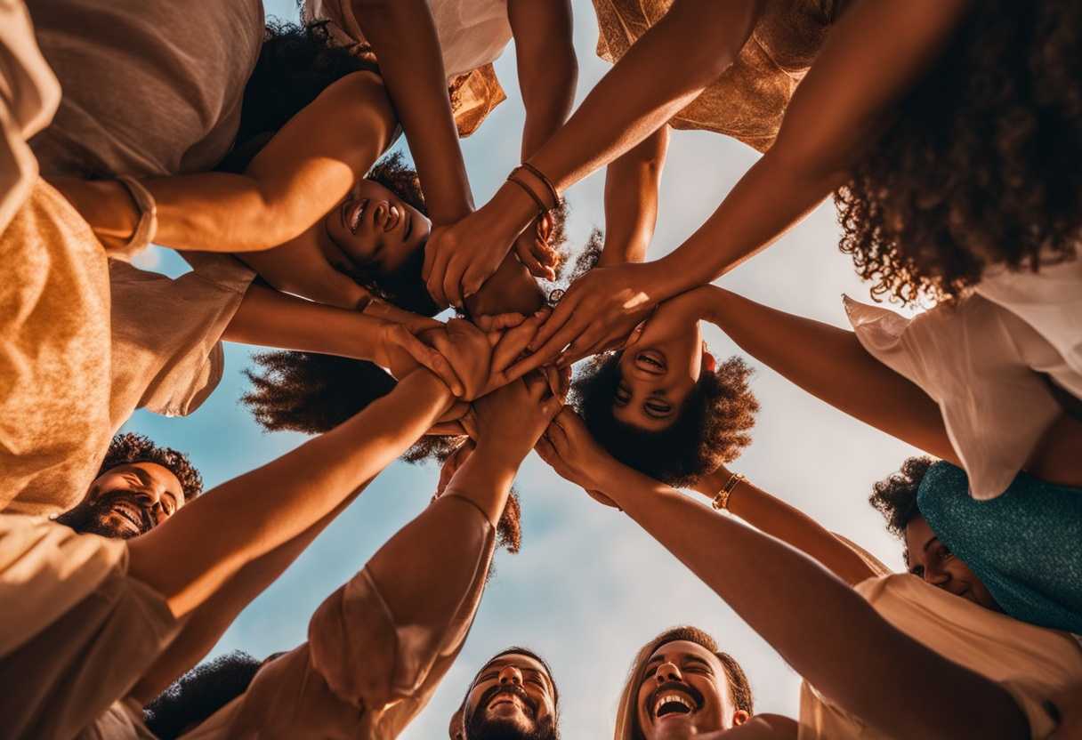Friends-in-a-circle-at-sunset-linked-arms-vibrant-clothes-laughing-showing-unity-and-joy_jhxl