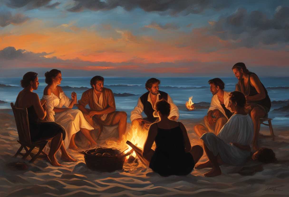 Friends-gather-around-beach-bonfire-sharing-stories-roasting-marshmallows-laughter-under-twilight_djzr