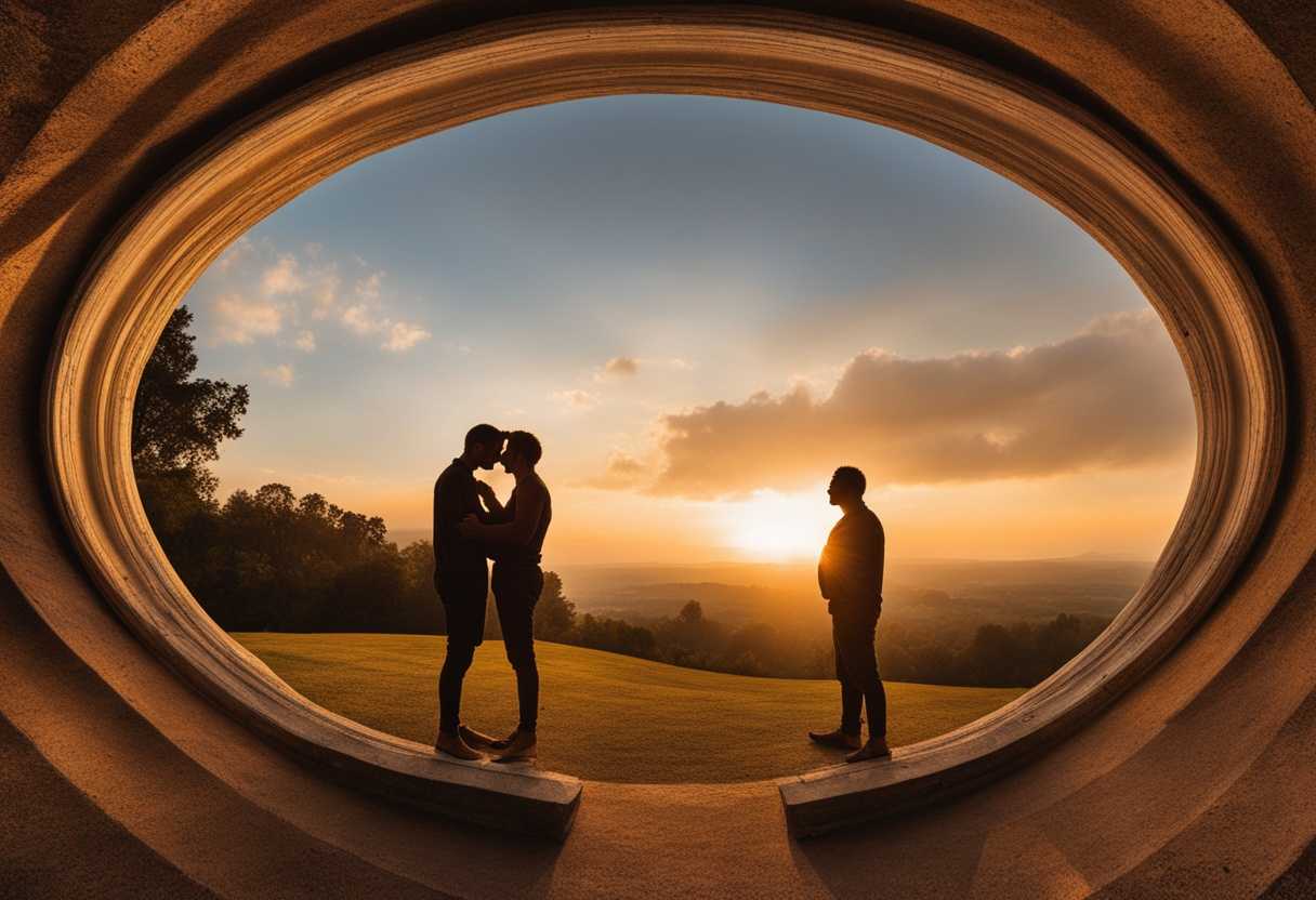 Brothers-embrace-in-a-circle-at-sunset-sharing-a-holy-kiss-of-love-and-unity_ufue