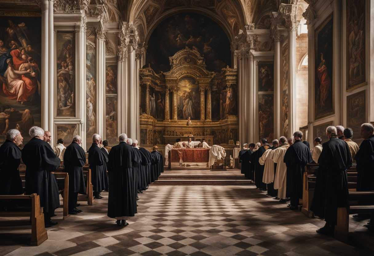 Deacons-in-traditional-attire-stand-in-a-line-hands-clasped-in-a-timeless-church-setting_frju