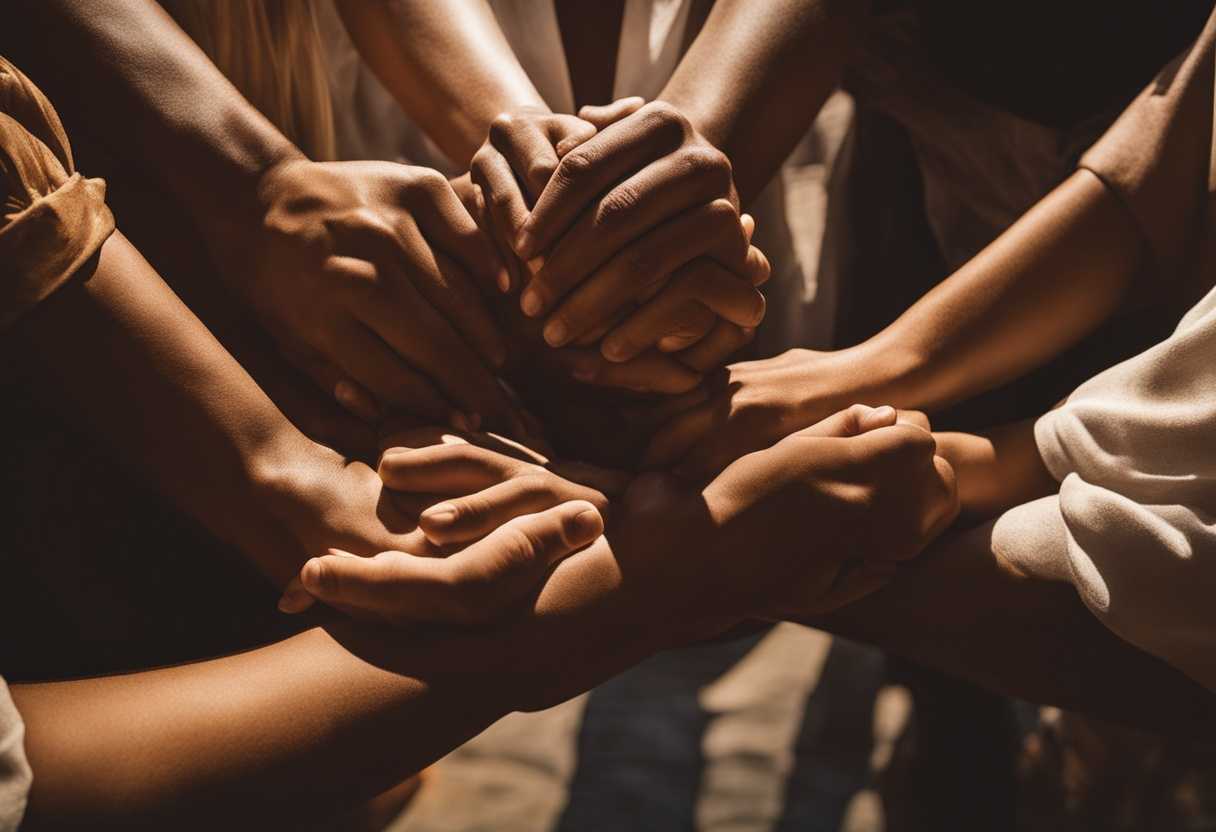 People-in-prayer-circle-under-sunlight-hands-clasped-serene-expressions-embodying-unity-and-faith_louy