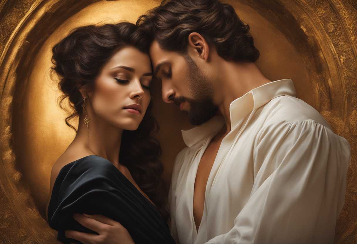 Couple-in-golden-light-contrasting-expressions-balanced-harmony-relaxed-posture-serene-nature_euwd