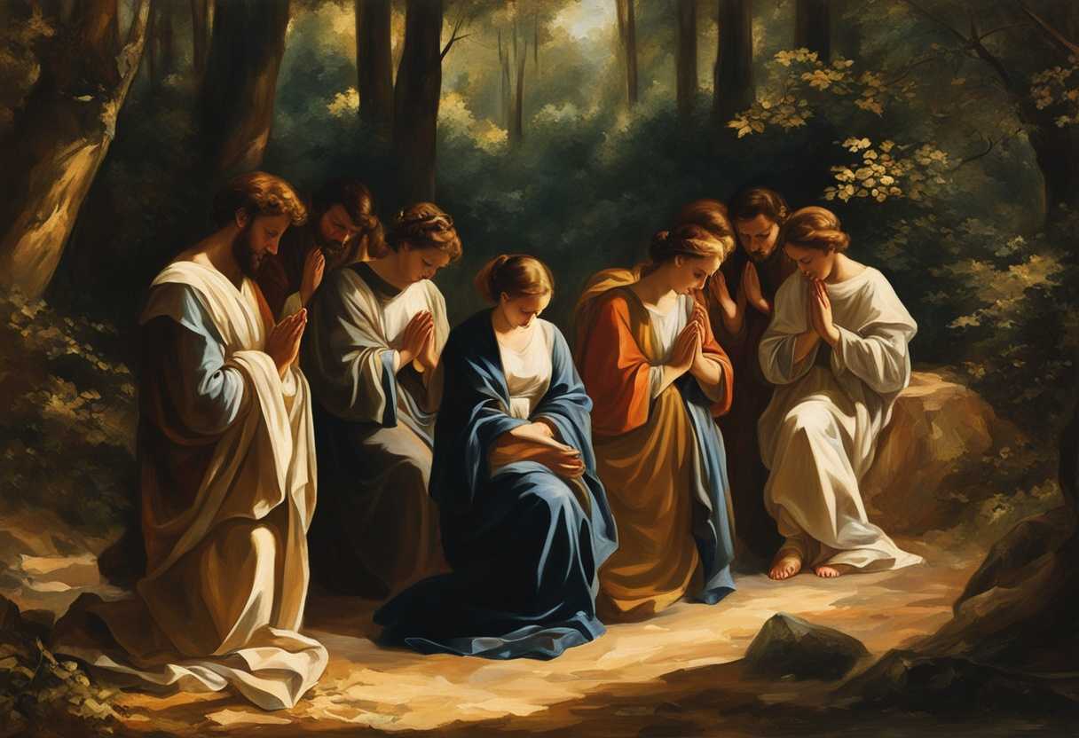 People-in-prayer-circle-under-sunlight-in-forest-hands-clasped-serene-and-united-in-faith_xasz