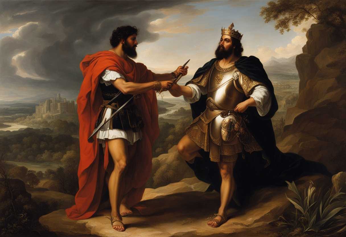 Kings-Amaziah-and-Joash-face-off-in-regal-attire-amidst-rugged-landscape-political-power-play_ggma