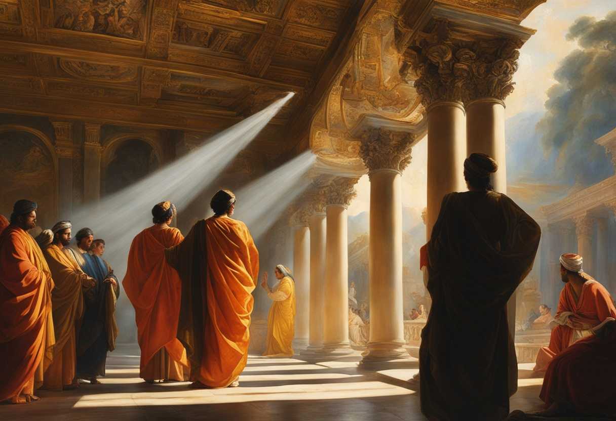 Sunlight-streams-through-temple-pillars-as-worshippers-in-vibrant-robes-uplift-their-faces_dbpx