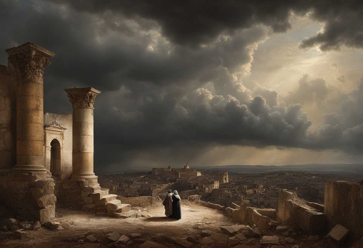 Crumbling-Jerusalem-ruins-under-a-somber-sky-exiled-figures-whispering-lost-hopes-and-dreams_koik