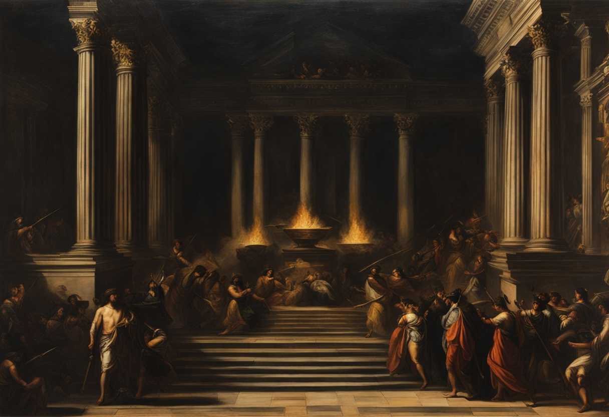 A-dimly-lit-temple-flickering-torches-as-Babylonian-invaders-approach-with-glinting-weapons_dgnr