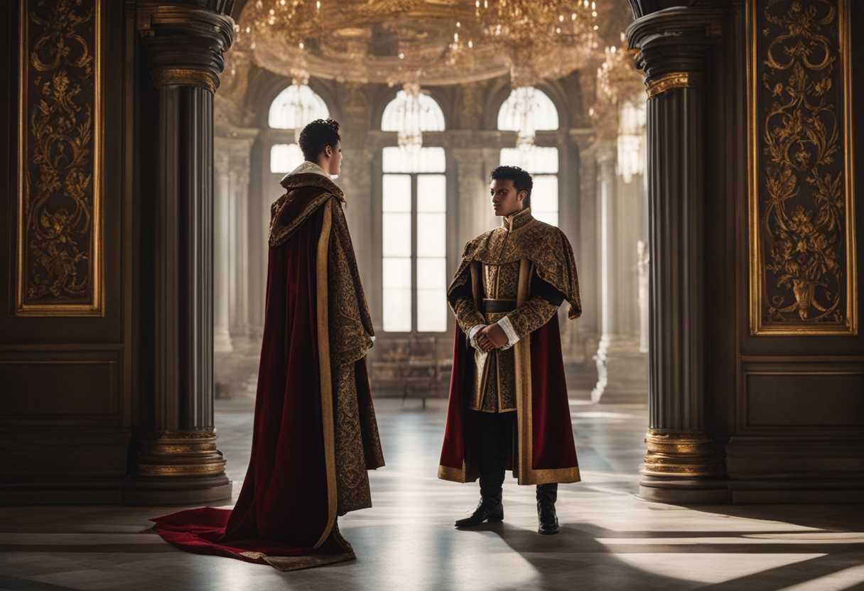 Young-king-in-regal-attire-standing-solemnly-in-grand-hall-distant-gaze-somber-mood_nbge