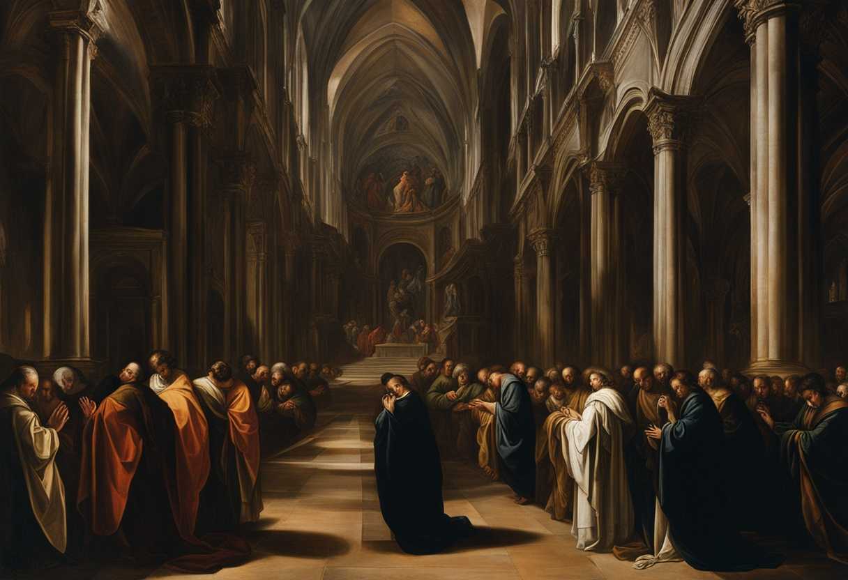 People-in-a-dimly-lit-cathedral-heads-bowed-in-prayer-hands-clasped-in-unity_ygny