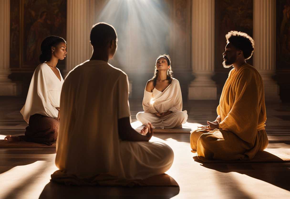 A-diverse-group-meditates-in-a-sunlit-room-radiating-peace-and-unity-in-prayer_nsvp