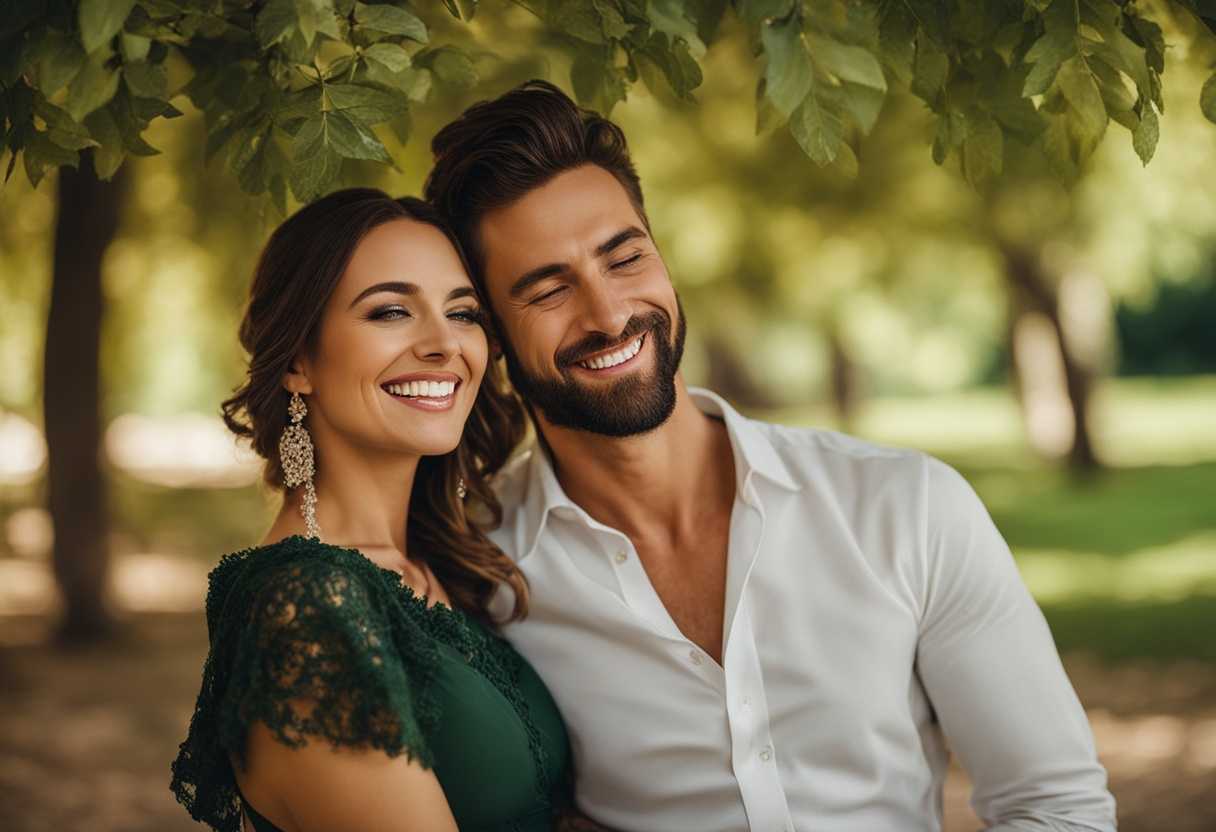 Couple-in-park-laughter-under-green-trees-intimate-connection-stylish-attire-warm-sunlight_xgdg