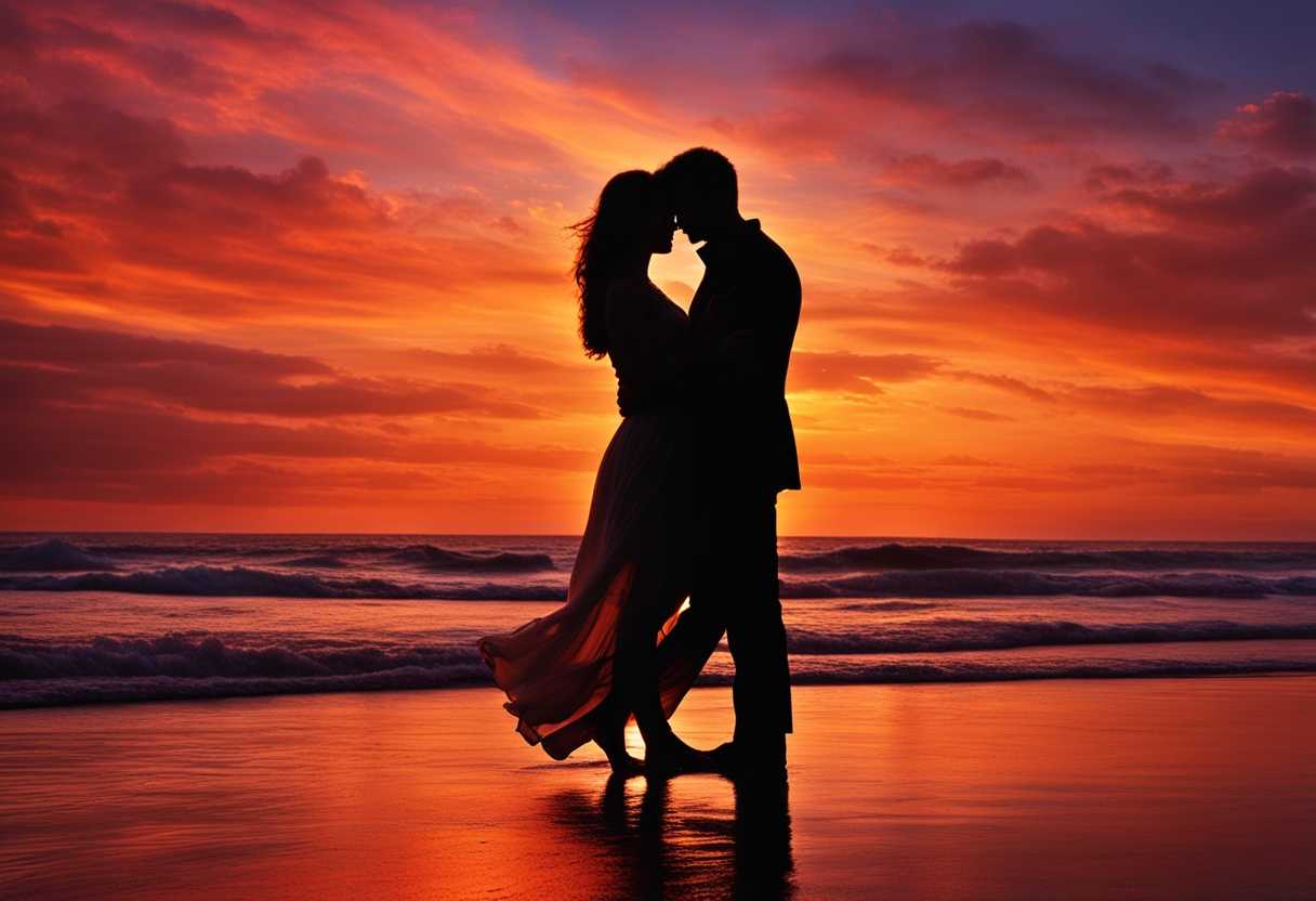 Romantic-couple-silhouetted-against-vibrant-sunset-on-beach-lost-in-intimate-connection-and-tranqui_ggdu