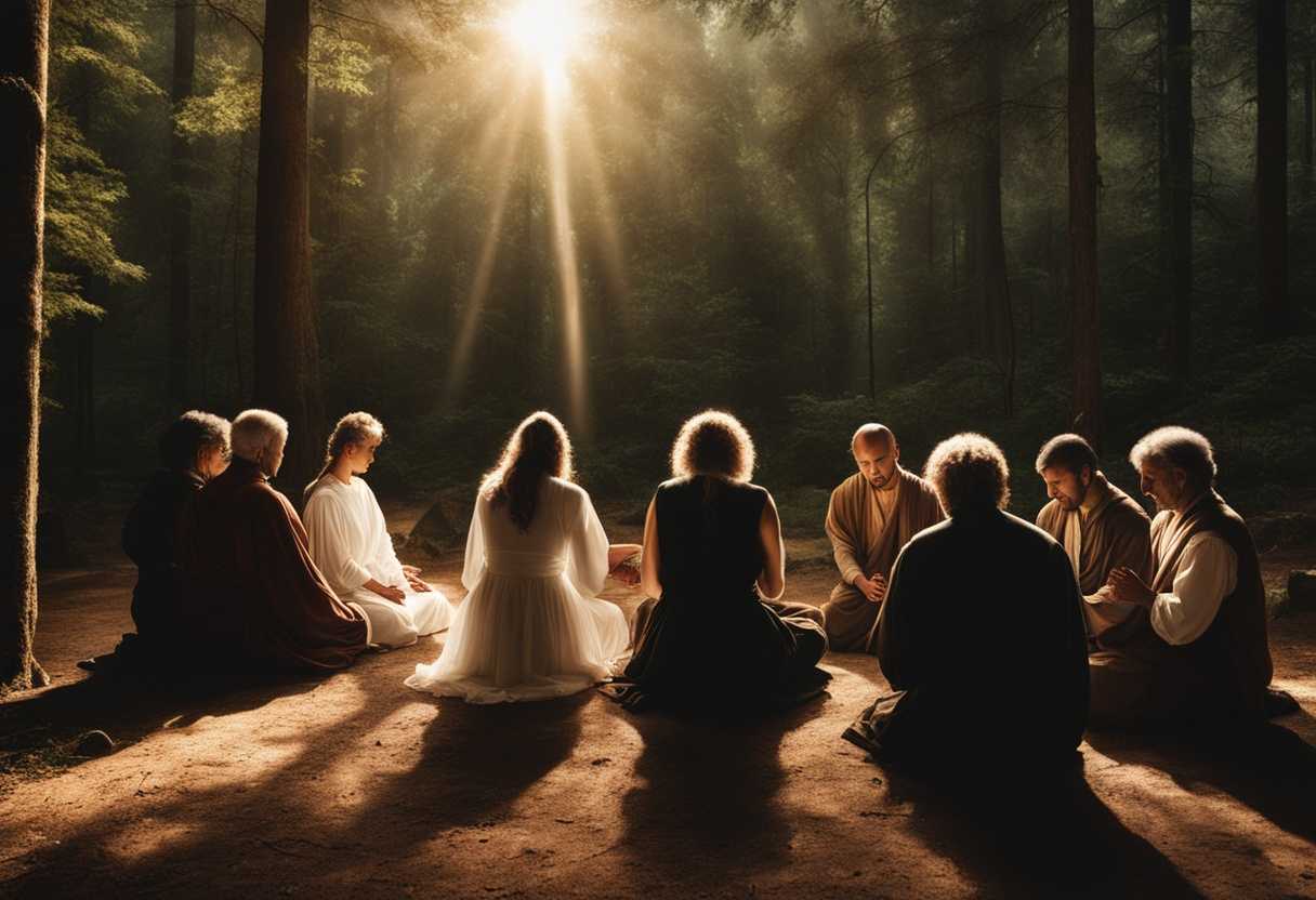 People-in-prayer-circle-under-sunlight-in-forest-hands-clasped-serene-and-spiritual-unity_drhv