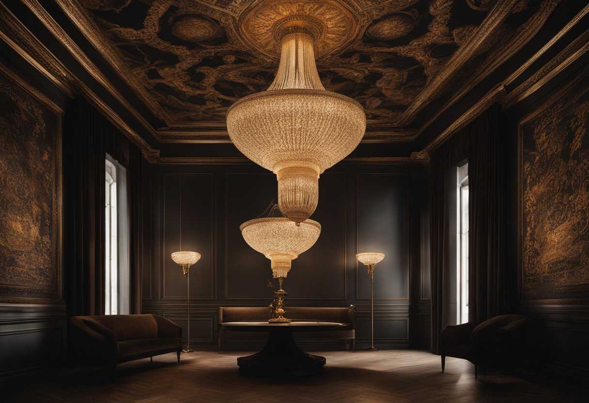 A-tall-lamp-illuminates-intricate-patterns-in-a-dark-room-symbolizing-hope-and-guidance_nxhi