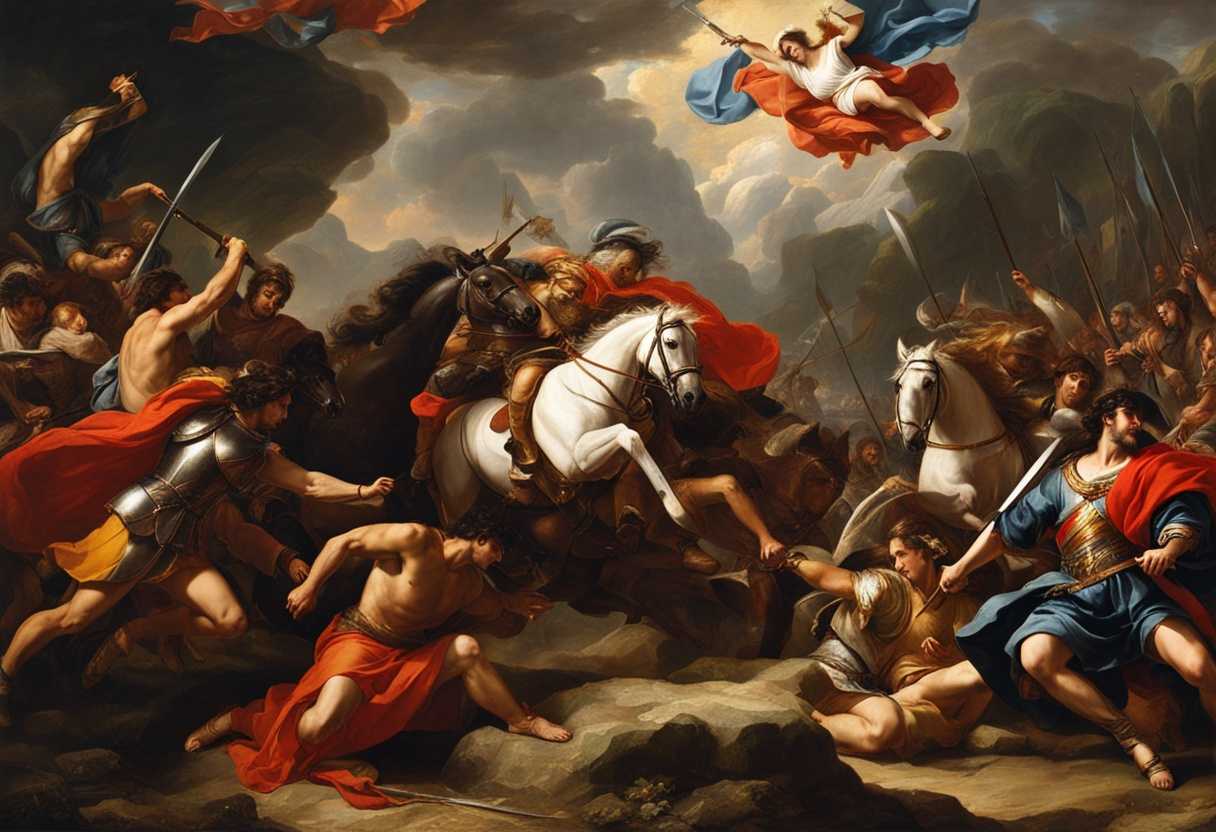 Epic-battle-Mighty-heroes-clash-with-unwavering-courage-embodying-valor-strength-and-heroism_sdnk