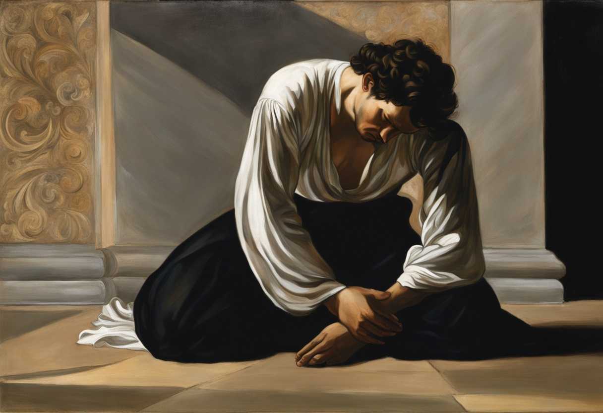 A-man-kneels-in-dim-light-head-bowed-reflecting-on-past-mistakes_dslw
