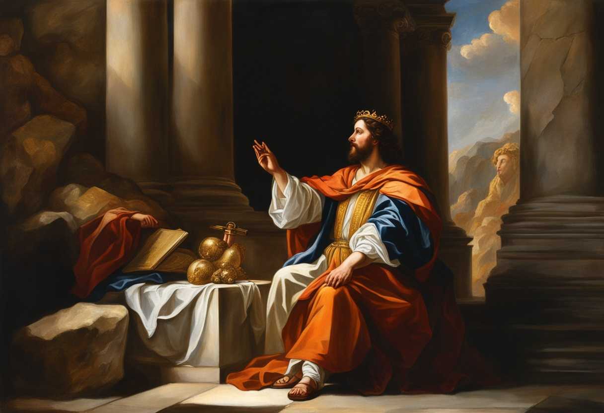 King-David-in-regal-robes-conversing-with-God-amidst-ancient-stones-ethereal-glow-surrounding-them_kkag