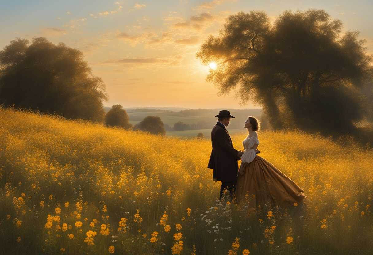A-couple-in-a-field-of-wildflowers-bathed-in-golden-sunlight-embodying-timeless-love-and-serenity_xaae