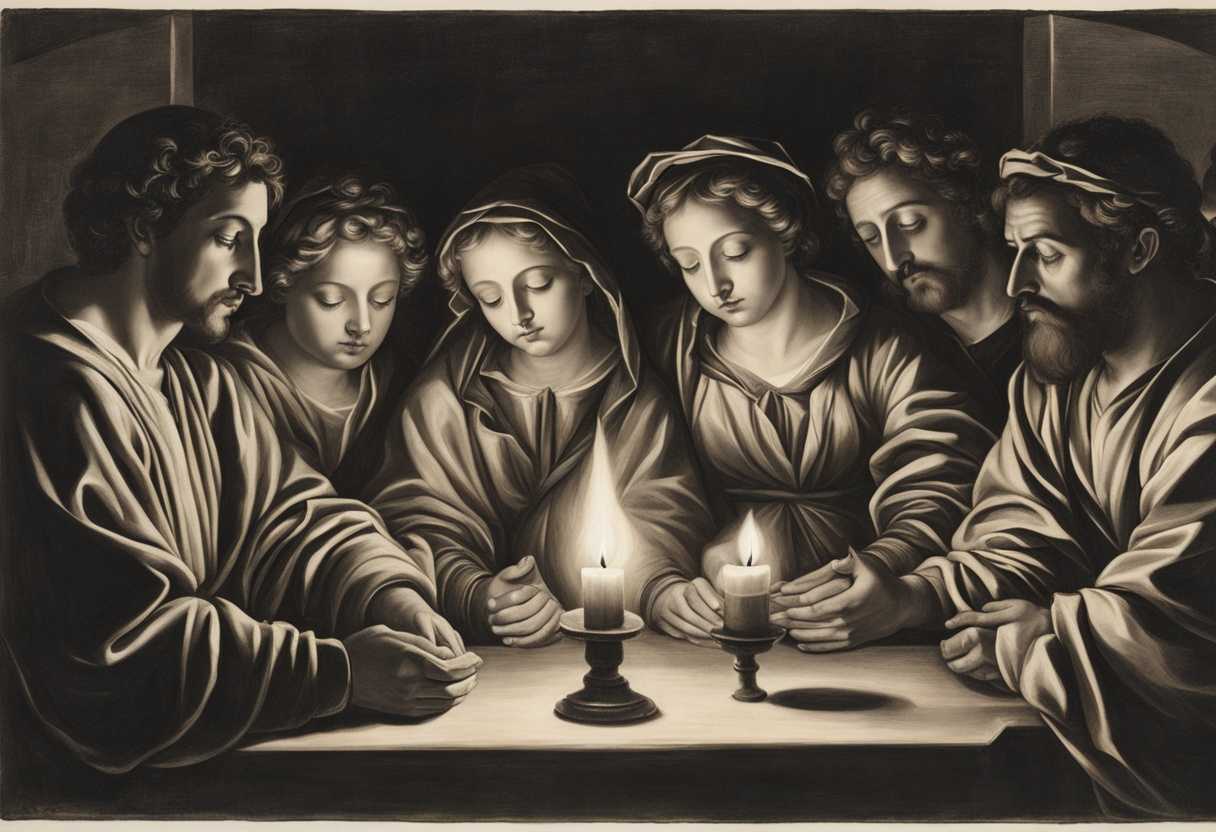 A-group-of-people-in-deep-prayer-faces-aglow-in-candlelight-embodying-reverence-and-devotion_olwj