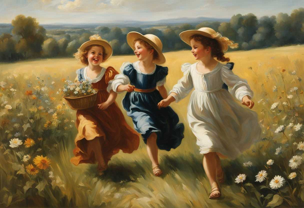 Children-frolic-in-a-sunlit-meadow-laughter-echoing-as-they-pick-wildflowers-with-carefree-joy_tjir