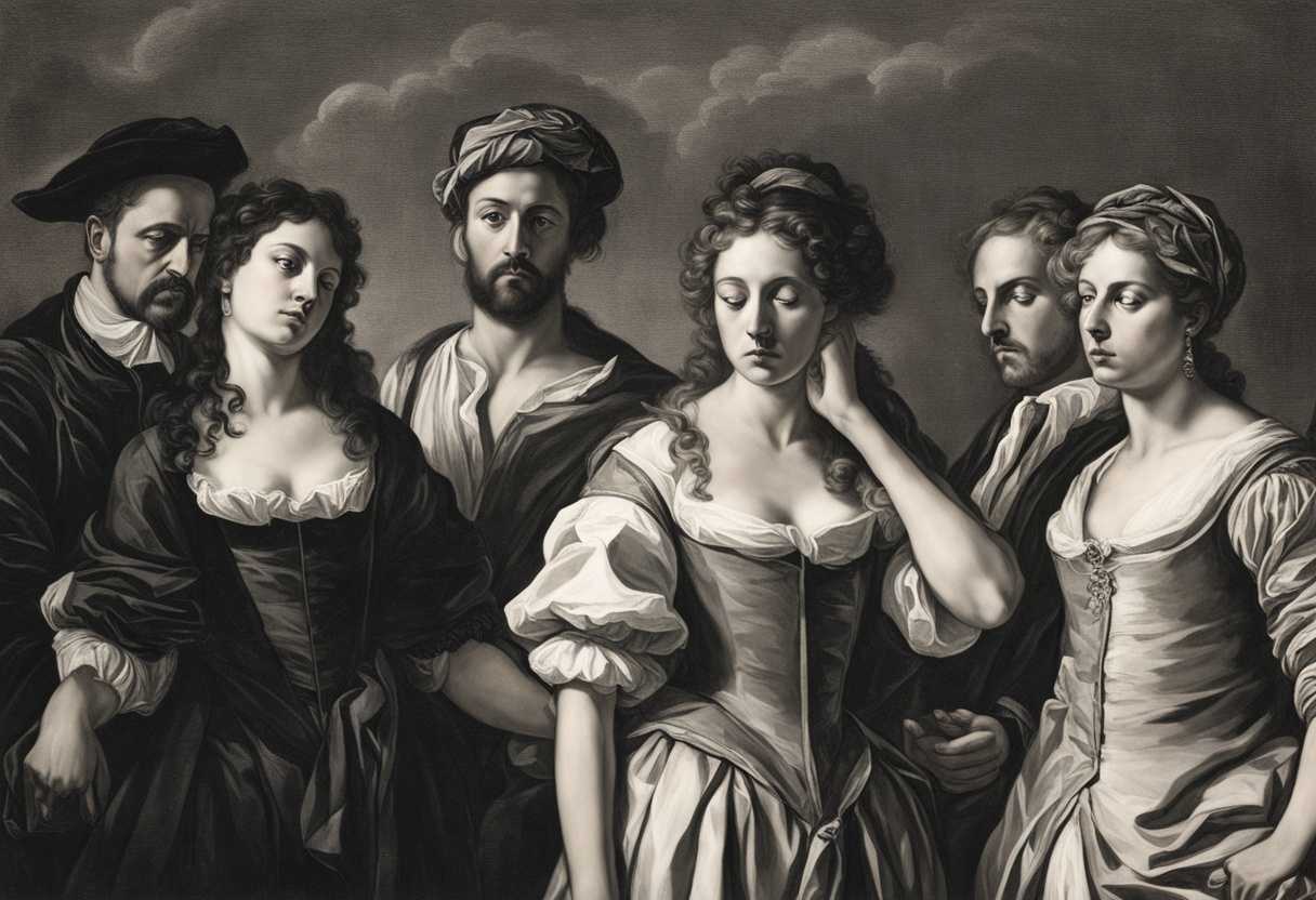 A-group-of-people-with-negative-traits-stand-in-harsh-lighting-evoking-discomfort-and-contemplation_kiaj