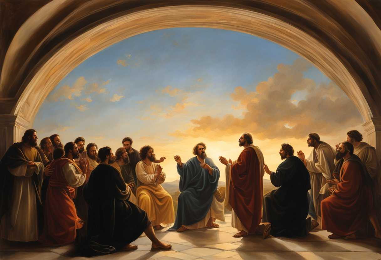 Preachers-and-disciples-gather-in-a-circle-at-sunset-sharing-gospel-with-devotion-and-community-spi_thev