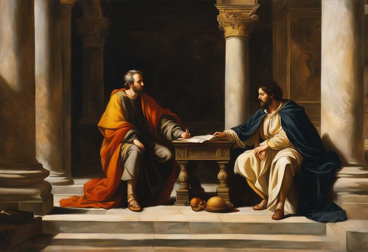 Paul-and-Barnabas-discuss-under-sunlight-in-ancient-city-attentive-purposeful-partnership-essence_fmib