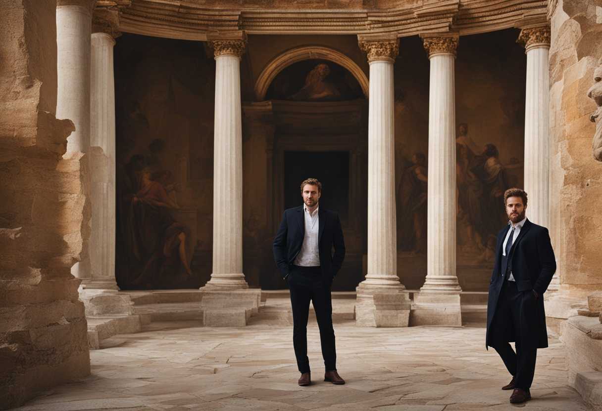 Paul-and-Timothy-explore-ancient-ruins-embodying-confident-leadership-and-attentive-learning-in-mod_cwfl