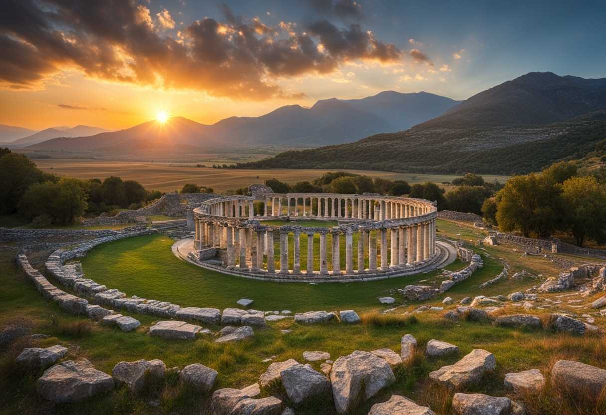 Sunset-in-ancient-Philippi-Roman-ruins-against-mountain-backdrop-blending-past-and-present_xhhy