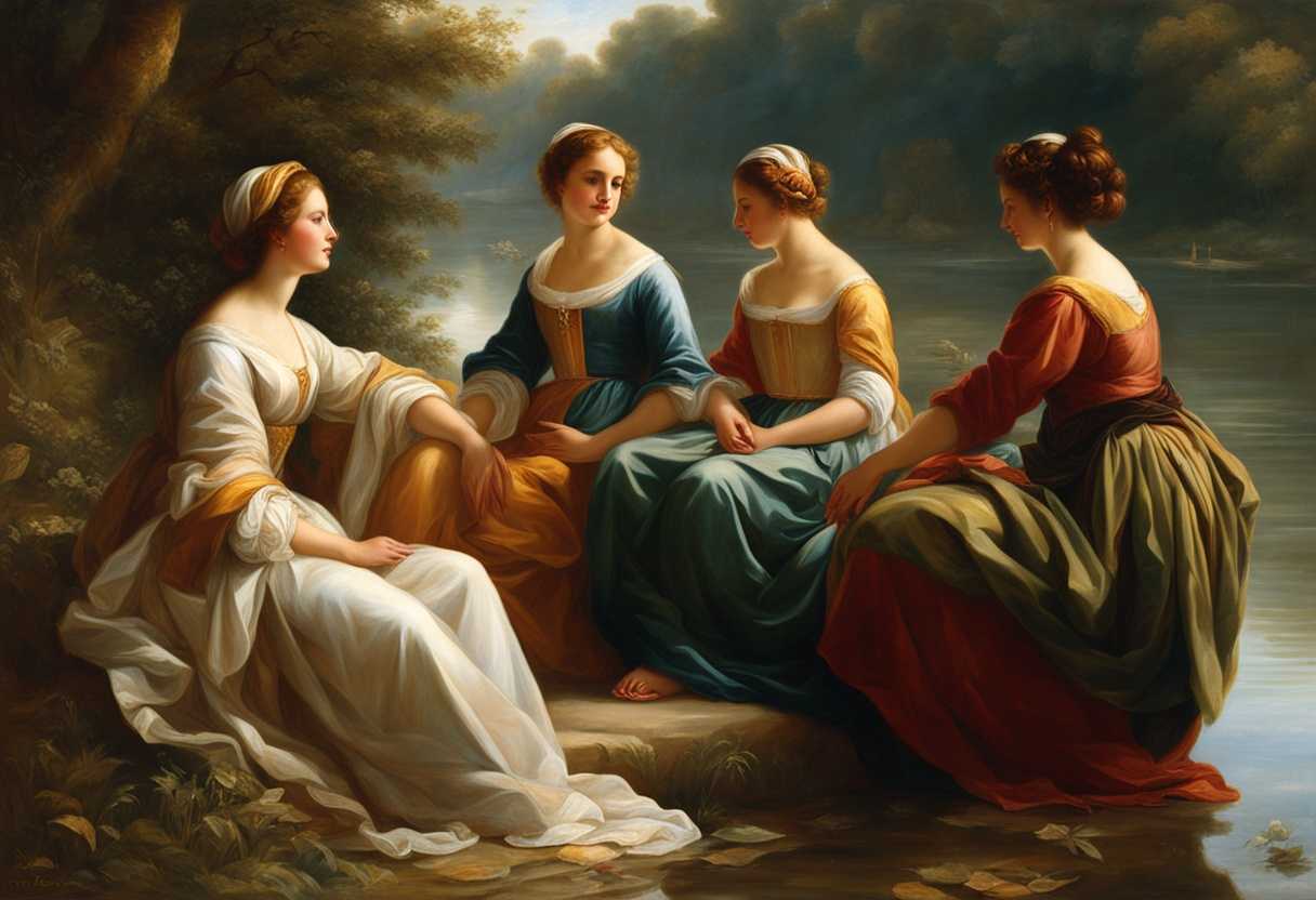Women-in-harmonious-attire-gather-by-the-riverside-bathed-in-ethereal-light-in-peaceful-devotion_pyyv